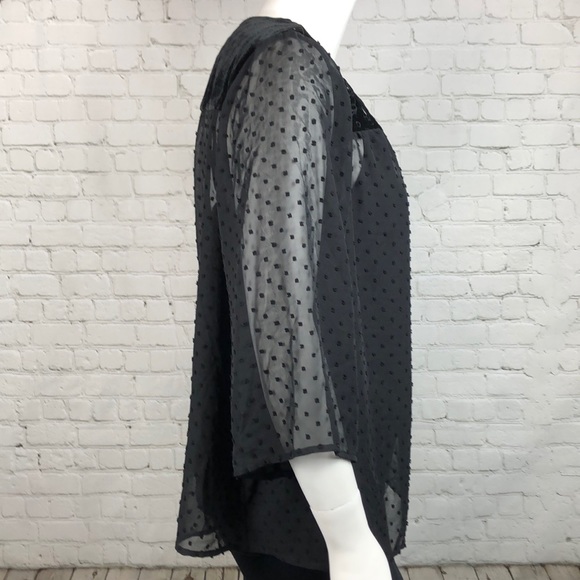 1X 2X3X Style & Co Black Swiss Dot Velvet Yoke Top - Picture 4 of 6